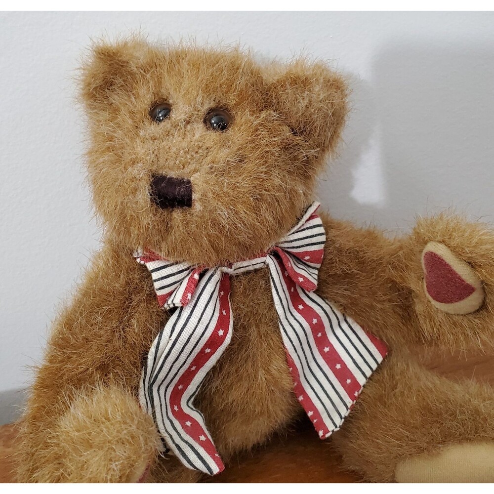 Blair Teddy Bear Plush Brown 4-way Jointed Red Stripe Bow 2000 Heart Paws 11"